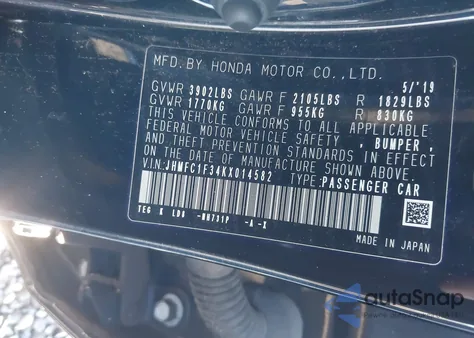 2019 Honda Civic Ex from USA, damaged, VIN JHMFC1F34KX014582